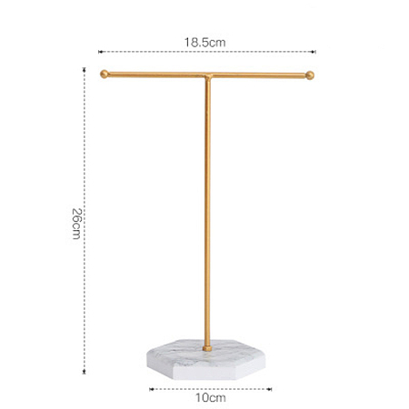 Honeyhandy T Shaped Iron Earring Display Stand, Jewelry Displays Stands, with Wooden Pedestal, White, 10x18.5x26cm