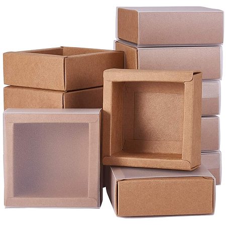 BENECREAT 12 Packs Small Square Brown Kraft Boxes Heavy Duty Paper Gift Box with Clear PVC Windows 3.3x3.3x1.2 for Party Favor Treats, Bakery, and Jewelry Packaging