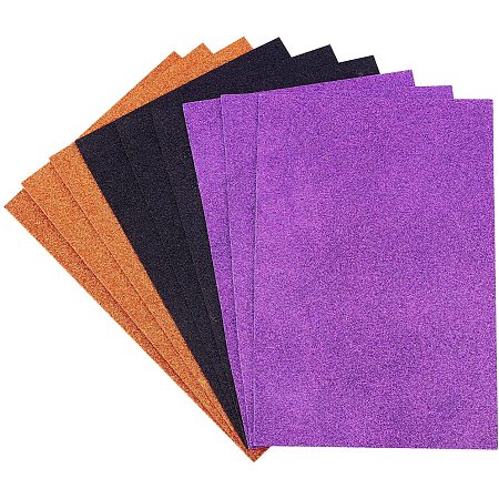 BENECREAT 15Pcs 11.5x8.2x0.07inch Glitter EVA Foam Paper A4 Size Craft Foam Sheets(Black/Orange/Purple) for Halloween/Christmas Arts DIY Projects, Classroom, Scrapbooking, Parties