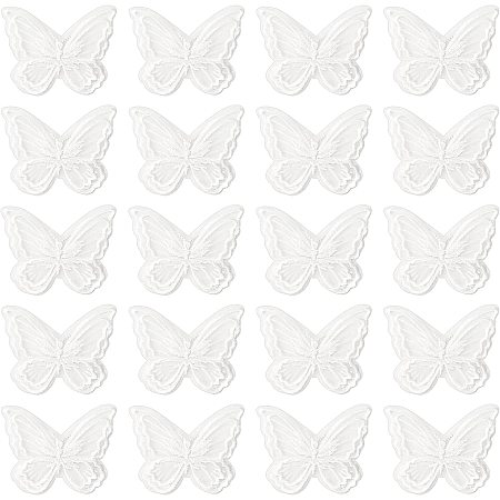 GORGECRAFT 30PCS Butterfly Lace Trim Double Layers Organza White Butterfly Lace Fabric Sewing Embroidery Applique Patches for DIY Craft Wedding Bride Hair Accessories Dress Curtain