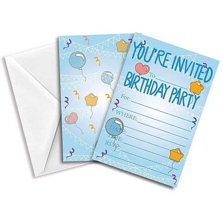 ARRICRAFT Invitations with Envelopes 30 Sheet Fill-in Balloon Party Birthday Theme Invites Wedding Invitation Kit for Wedding, Bridal Shower, Baby Shower, Birthday Invitations, 15x10 cm