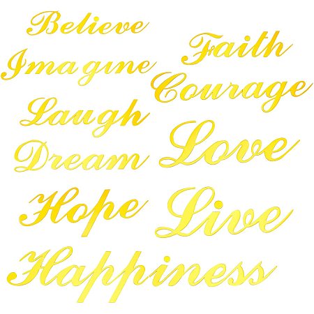 SUPERFINDINGS 37pcs 10 Style Gold Acrylic Mirror Wall Stickers with Adhesive Back Word Love Live Laugh for Home Office School Teen Dorm Room Mirror Wall Decoration