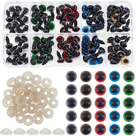 SUPERFINDINGS About 100Pcs 0.55x0.31Inch Colorful Plastic Safety Eyes 5 Color Teddy Bear Toy Eyes Colorful Round Craft Doll Eyes for Bear, Dog, Puppet, Plush Animal Making and DIY Craft
