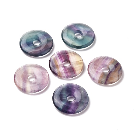 Honeyhandy Natural Fluorite Pendants, Donut/Pi Disc, 30x5.5mm, Hole: 6.5mm
