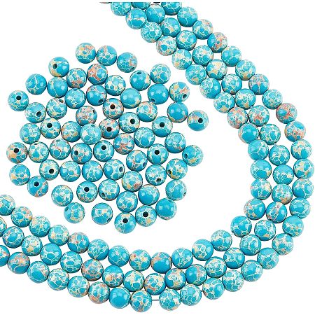 NBEADS About 195 Pcs Blue Imperial Jasper Beads, 6mm Synthetic Imperial Jasper Bead 3 Strands Polished Gemstone Stone Bead Charms for Necklace Bracelet Jewelry Making, Deep Sky Blue