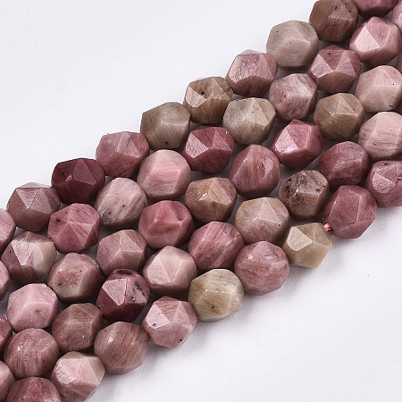 ARRICRAFT Natural Rhodochrosite Beads Strands, Star Cut Round Beads, Faceted, 1/4x1/4 inch(5~6x6mm), Hole: 1.2mm, about 56pcs/strand, 14.17 inches(36cm)