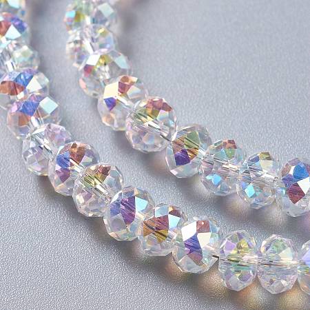 Honeyhandy Glass Imitation Austrian Crystal Beads, Faceted Rondelle, Clear AB, 6x4mm, Hole: 1.2mm