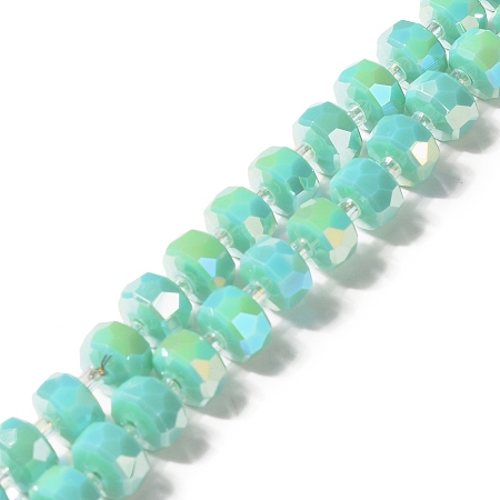 Honeyhandy Glass Beads Strands, Faceted, Flat Round, Aquamarine, 8x5mm, Hole: 1.2mm, about 80pcs/strand, 21.65 inch(55cm)