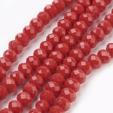 Honeyhandy Glass Beads Strands, Imitation Jade Glass, Faceted, Rondelle, Red, 6x4~5mm, Hole: 0.8~1mm, about 88~92pcspcs/strand, 15.5 inch~16 inch(39~45cm)