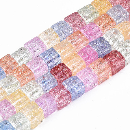 Honeyhandy Crackle Glass Beads, Dyed & Heated, Square, Colorful, 6x6x6mm, Hole: 1.4mm, about 60~61pcs/strand, 14.96 inch(38cm)