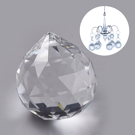 Honeyhandy Transparent K9 Glass Pendants, Crystal Ball Prism Hanging Pendants, for Windows, Feng Shui, Teardrop, Clear, 34.5x32mm, Hole: 1.8mm
