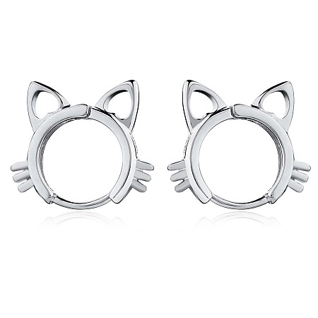 Arricraft Women Cat Brass Leverback Earrings, Cute Kitty Face Earrings Jewelry Gift for Lovers Women Birthday Christmas, Platinum, 16x18.2mm