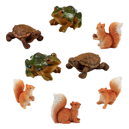 Arricraft 6Pcs Resin Animal Garden Statue, Miniature Garden Decorations, Includes Frogs, Turtles and Squirrels, Suitable for DIY Dollhouse Accessories, Photography Prop, Mixed Color, 50~70x28~56mm
