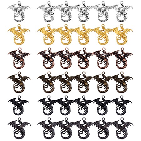Arricraft 36Pcs Flying Dragon Charms Pendant Tibetan Style Alloy Charm Animal Pendants Mixed Color for Jewelry Handmade Making, Mixed Color, 43.6x45.3mm, Hole: 4mm