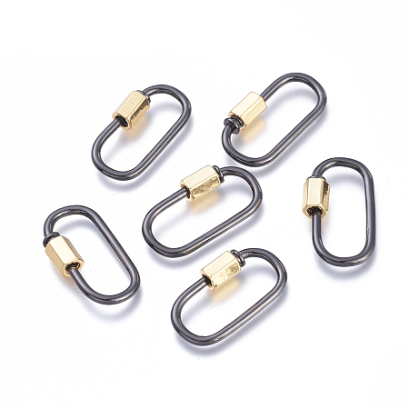 ARRICRAFT Brass Screw Carabiner Lock Charms, for Necklaces Making, Long-Lasting Plated, Cadmium Free & Lead Free & Nickel Free, Oval, Gunmetal & Real 18K Gold Plated, 26x15x2mm, Screw: 7x5x5mm