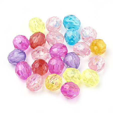 Honeyhandy Transparent Acrylic Beads, Faceted, Oval, Mixed Color, 8x7.5mm, Hole: 2mm, about 2775pcs/500g