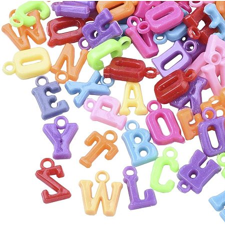 NBEADS 2100pcs/500g Opaque Acrylic Alphabet Pendants, Random Mixed Plastic Letter Pendant Charms with 2mm Hole for Jewelry Making Bracelet Necklace DIY Crafts