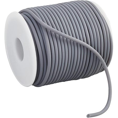 NBEADS 32.81 Yards Solid Rubber Cord, 3mm Grey Plastic Rope Hollow Rubber Tubing Cord Round Elastic Cord Beading Crafting Stretch String for DIY Craft Making