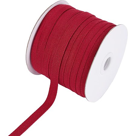 NBEADS 80 Yards(73.15m)/Roll Cotton Tape Ribbons, Herringbone Cotton Webbings, 10mm Wide Flat Cotton Herringbone Cords for Knit Sewing DIY Crafts, Dark Red