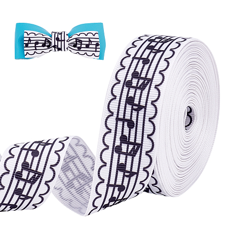 PandaHall Elite Music Note Ribbon, 10 Yards 30mm Polyester Grosgrain Ribbon Gift Wrapping Ribbon Musical Craft Ribbon for Cake Gift Bouquet Music Party Birthday Wedding Decoration, White and Black