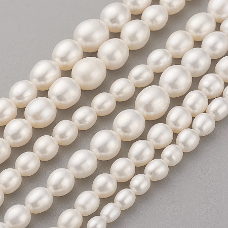 Honeyhandy Natural Cultured Freshwater Pearl Graduated Beads Strands, Grade AAAA, Oval, Old Lace, 4~10x4~9mm, Hole: 0.5mm, about 60~62pcs/strand, 15.7 inch(40cm)