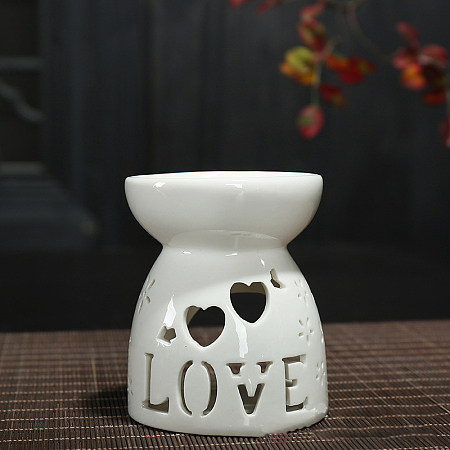 Honeyhandy Porcelain Tealight Candle Holder, Aromatherapy Aroma Burner, Wax Melt Burners, for Home Bedroom Decoration, Heart Pattern, 7.4x8.65cm, Inner Diameter: 6.5cm