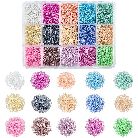 NBEADS 300g 15 Colors Glass Seed Beads 2mm, Ceylon Glass Seed Beads Round Pony Beads Mini Spacer Loose Beads for DIY Craft Bracelet Necklace Jewelry Making