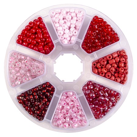 PandaHall Elite Mixed Red 6/0 Round Glass Seed Beads Diameter 4mm Loose Beads for Jewelry Making, about 1440pcs/box