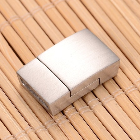 Honeyhandy Matte 304 Stainless Steel Rectangle Magnetic Clasps, Stainless Steel Color, 20x12x5mm, Hole: 2.5x10mm
