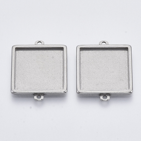 Honeyhandy 304 Stainless Steel Cabochon Connector Settings, Plain Edge Bezel Cups, Square, Stainless Steel Color, Tray: 20x20mm, 29x23x2.2mm, Hole: 1.8mm