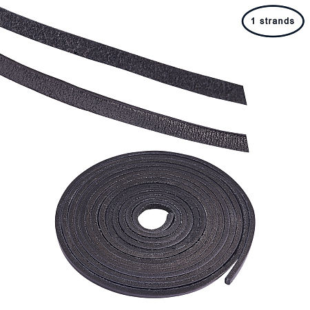 PandaHall Elite 1 Strand 3mm Flat Genuine Cowhide Leather Lace Cord Braiding String Leather Strips 2.2 Yard for Jewelry Making Black