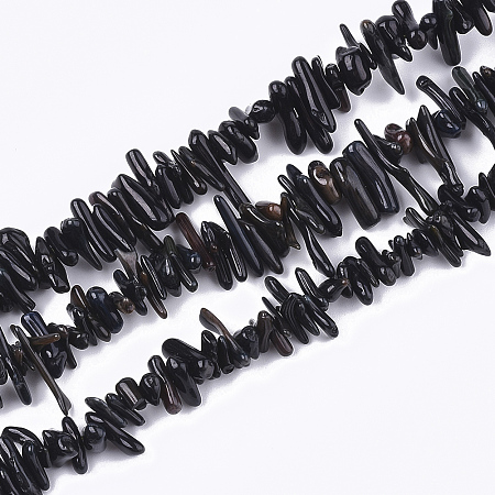 Honeyhandy Sea Bamboo Coral(Imitation Coral) Beads Strands, Dyed, Chip, Black, 4~16x1.5~7x1~5mm, Hole: 0.5~0.8mm, about 196~205pcs/strand, 16.14 inch