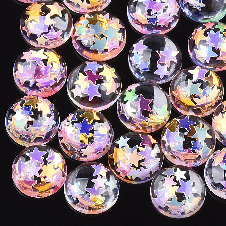 Honeyhandy Resin Cabochons, with Paillette, Dome/Half Round, Colorful, 14x4~5mm