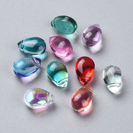 Honeyhandy Transparent Glass Beads, Top Drilled Beads, Teardrop, Mixed Color, 9x6x5mm, Hole: 1mm
