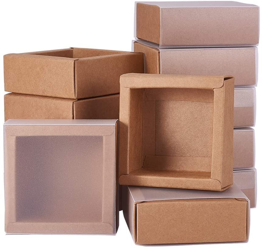 No Film BENECREAT 30 Packs Kraft Paper Boxes with Heart Shape Hole 3x3x1.2 Cardboard Gift Boxes for Wedding Party Favor Treats and Jewelry Packaging 
