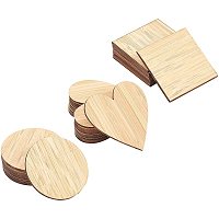 OLYCRAFT 30PCS 2 inch Wooden Slices Unfinished Wood Chips Wooden Squares Round & Heart Blank Wooden Cutouts Wooden Bamboo Boards for Painting DIY Crafts Home Decoration Wooden Coasters 60x60mm