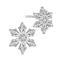 SHEGRACE 925 Sterling Silver Ear Studs, with Micro Pave AAA Cubic Zirconia, Snowflake, Clear, 9mm