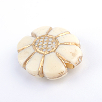 Honeyhandy Flower Plating Acrylic Beads, Golden Metal Enlaced, Beige, 20x15.5x6.5mm, Hole: 2mm