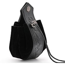 CHGCRAFT Medieval Faux Leather Drawstring Pouch PU Leather Waist Belt Pouch Retro Medieval Viking Style Waist Coin Bag with Drawstring for Men Cosplay Costume Accessories, Black