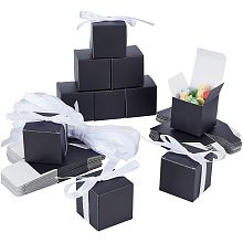 PandaHall Elite 50 Pack Small Gift Box, 2x2x2 inch Black Kraft Paper Boxes Gift Packaging Box with Lid Gift Boxes Small Jewelry Candy Treat Boxes with Ribbon for Christmas Wedding Birthday Party Favor