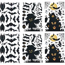 GORGECRAFT 6 Sheets 11.8"x7.8" Halloween Window Clings Static Skeleton Ghosts Bats Spider Web Pumpkin Tombstone Stickers Decals Halloween Decorations for Window Glass Door Haunted House Party