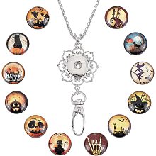 SUNNYCLUE 1 Box 12 Styles Halloween Lanyard Snap Button Lanyard Necklace Set Black Orange Fancy Pumpkin Cat ID Badge Lanyards Office Badges Holder Breakaway Stainless Steel Chain for Keys Men Women