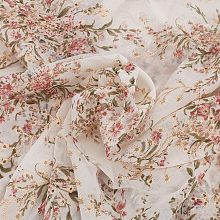 BENECREAT 2 Yards/1.8m Embroidered Eyelets Chiffon Fabric 60inch Rice White Flower Embroidery Fabric Floral Printing Trim for Sewing, DIY Clothing, Home Vintage Decor