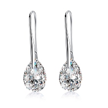 Honeyhandy Platinum Tone Stainless Steel Dangle Earrings, with Cubic Zirconia, Clear, 35x10mm