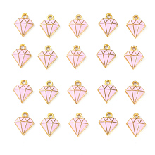 20Pcs Light Gold Alloy Enamel Charms, Dimond, Pink, 15x11.5x2.5mm, Hole: 1.8mm