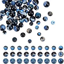 Arricraft 60 Pcs 3 Sizes Natural Fire Crackle Agate Beads, Round Stone Beads Faceted Loose Gemstone Beads Charms for DIY Crafts Necklace Jewelry Making, Dodger Blue