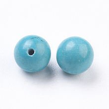 Honeyhandy Natural Howlite Beads, Dyed, Half Drilled, Round, Turquoise, 6mm, Half Hole: 0.8mm