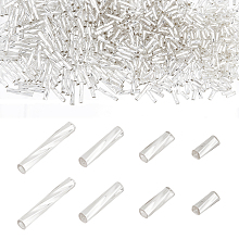 PandaHall Elite 1600Pcs 4 Sizes Glass Bugle Beads, Silver Long Tube Seed Bead 5/6/9/12x2mm Loose Spacer Bead with 0.5mm Round Hole for Earring Bracelet Neckalce Jewelry DIY Craft Making Dress Decor