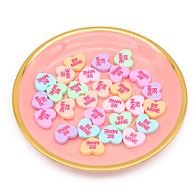 Honeyhandy Opaque Resin Cabochons, Heart with Word Be Mine, Mixed Color, 19x18mm