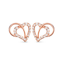 SHEGRACE Cute Design Real 18K Gold Plated 925 Sterling Silver Stud Earrings, with Micro Pave AAA Cubic Zirconia Heart, Rose Gold, 12x15mm, Pin: 0.7mm